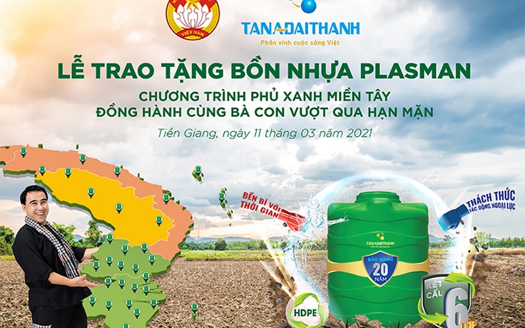 Tân Á Đại Thành tặng 2.000 bồn chứa nước Plasman cho vùng hạn mặn
