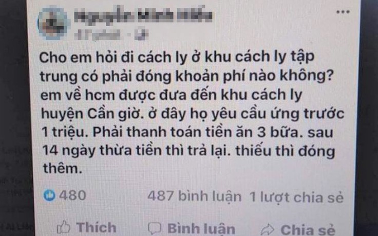 Đăng tin bị thu tiền ăn trong khu cách ly, nam thanh niên bị nhắc nhở