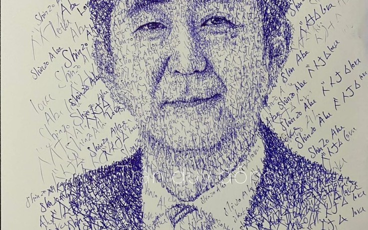Thực tập sinh Việt vẽ chân dung từ hàng ngàn chữ tri ân ông Shinzo Abe