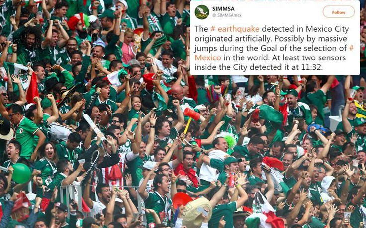 Động đất nhẹ ở Mexico City khi Mexico đánh bại tuyển Đức?