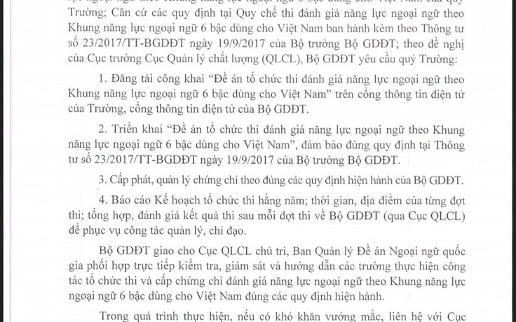 4 trường được công nhận tổ chức thi đánh giá năng lực ngoại ngữ