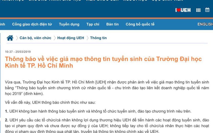 Trường ĐH cảnh báo giả mạo thông tin tuyển sinh chiếm đoạt học phí