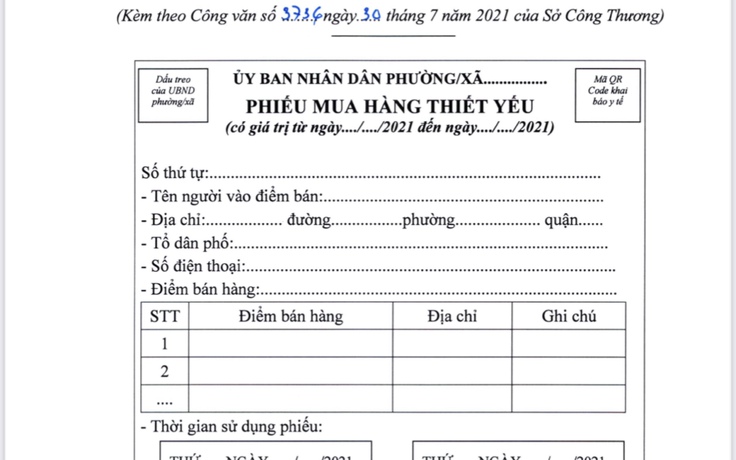 Sở Công thương TP.HCM đưa mẫu 'phiếu mua hàng thiết yếu' về các quận huyện