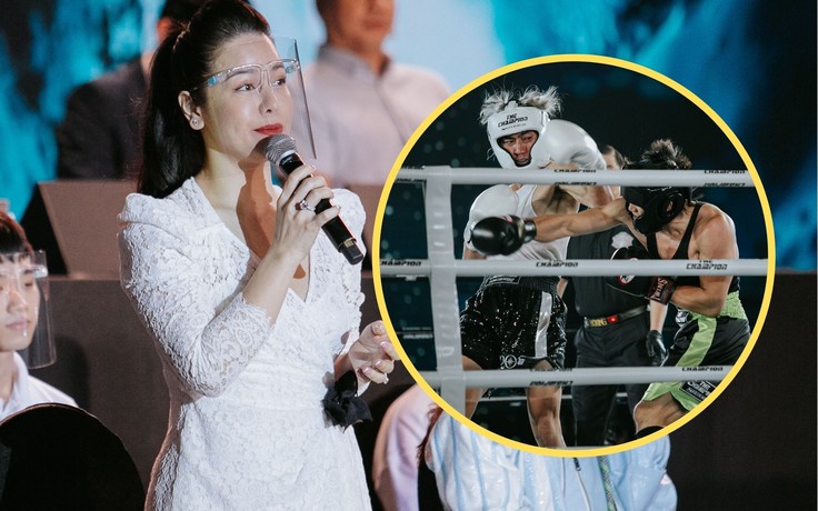 Nhật Kim Anh rạng rỡ đến cổ vũ Lợi Trần thi đấu boxing