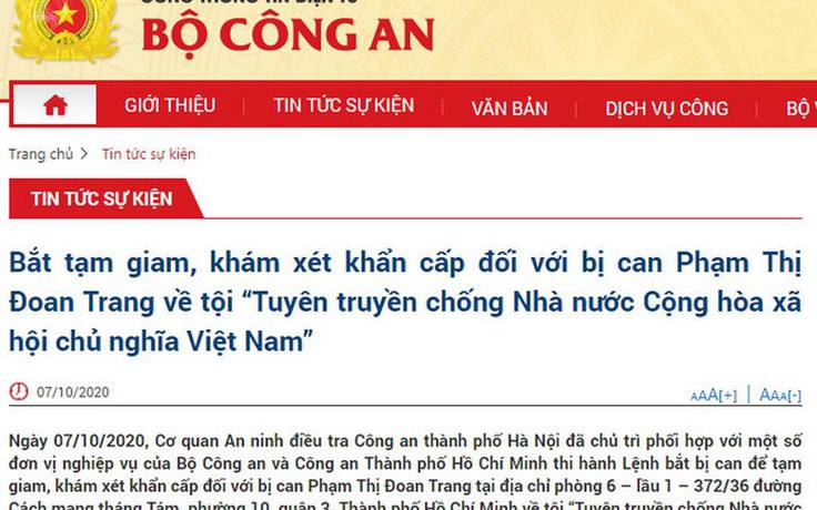 Bắt tạm giam bà Phạm Thị Đoan Trang