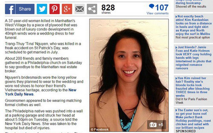 Một phụ nữ Mỹ gốc Việt thiệt mạng trong vụ tai nạn hy hữu
