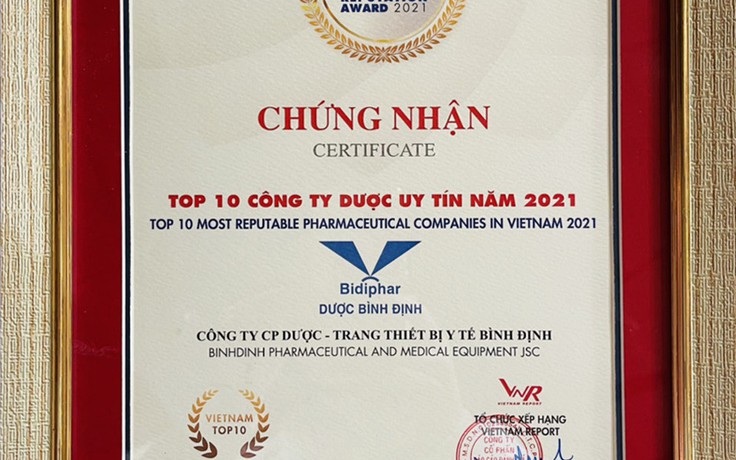 Bidiphar giữ vững top 10 công ty dược uy tín 2021