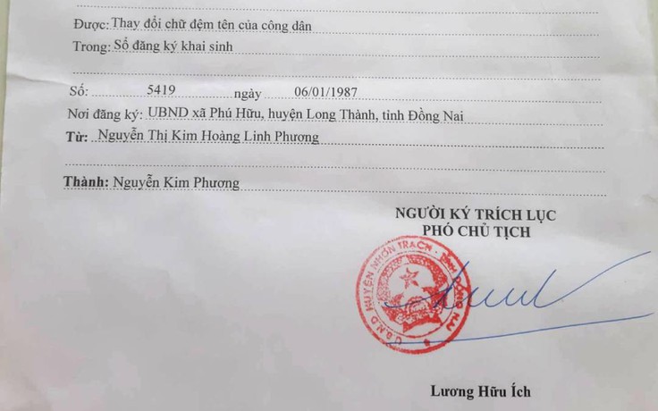 Một phụ nữ xin đổi tên vì quá dài: Tên mới 'Nguyễn Kim Phương'