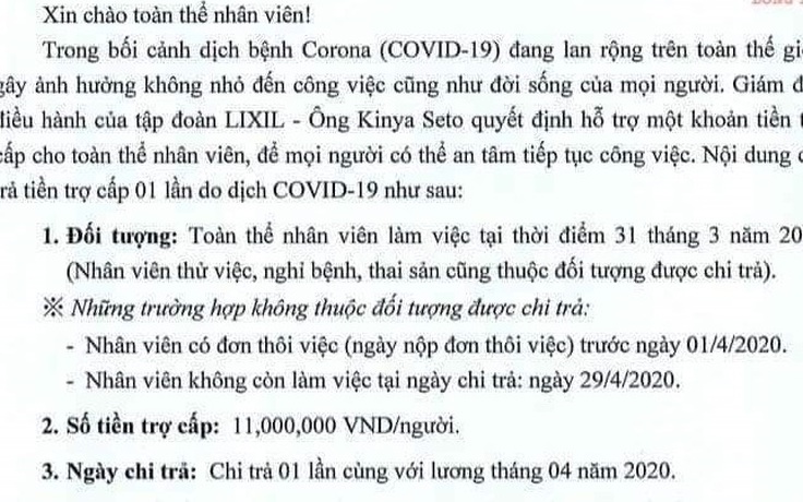 Đồng Nai: Một công ty trợ cấp 11 triệu đồng/1 công nhân để vượt khó mùa Covid-19