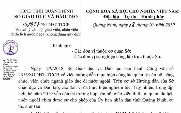 Yêu cầu kỷ luật 4 cô giáo Quảng Ninh đi nước ngoài không xin phép