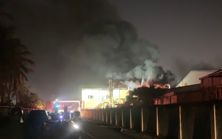 Hải Phòng: Xưởng làm thú nhồi bông cháy dữ dội, cột khói đen cao cả trăm mét