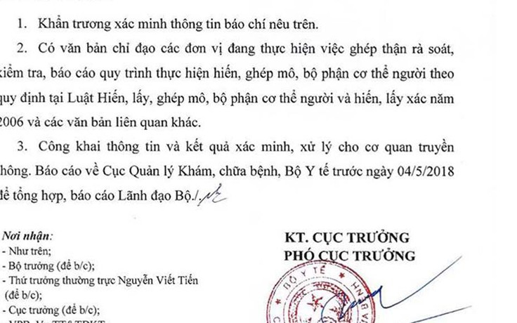 Bộ Y tế yêu cầu xác minh việc 'cò' buôn thận tung hoành