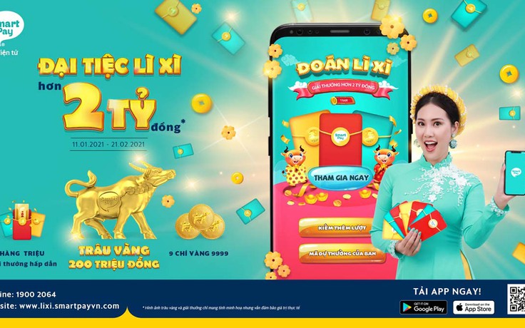 SmartPay mở đại tiệc lì xì tặng Trâu Vàng và hàng ngàn bao lì xì khủng