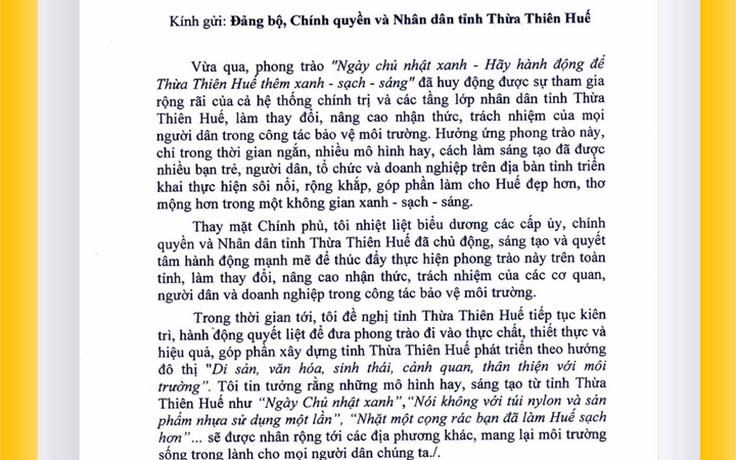 Thủ tướng gửi thư khen phong trào của người dân cố đô Huế