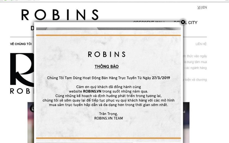 Chợ điện tử Robins.vn đóng cửa