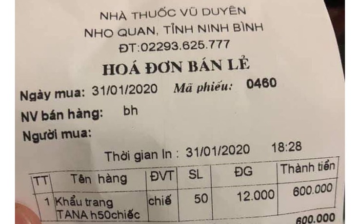 Bán 12.000 đồng/chiếc khẩu trang, một công ty dược ở Ninh Bình bị phạt 15 triệu