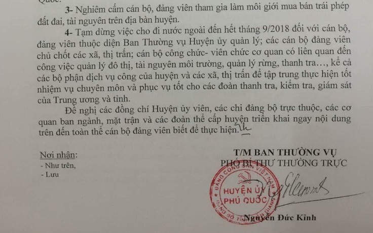 Phú Quốc: Cán bộ tạm dừng đi nước ngoài, tập trung 'phục vụ các đoàn thanh tra'