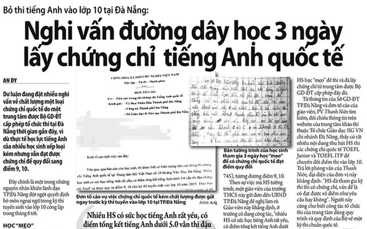 Giáo viên tố cáo không đồng ý với kết luận việc bỏ thi ngoại ngữ lớp 10 ở Đà Nẵng