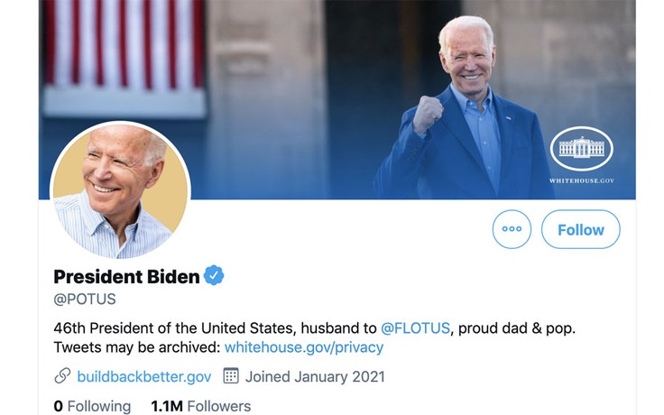 Ông Joe Biden được quyền truy cập tài khoản tổng thống chính thức trên Twitter