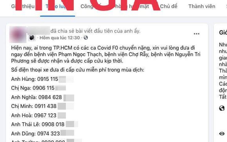 Thực hư 8 số điện thoại xe chở miễn phí người nhiễm Covid-19 đi bệnh viện ở TP.HCM