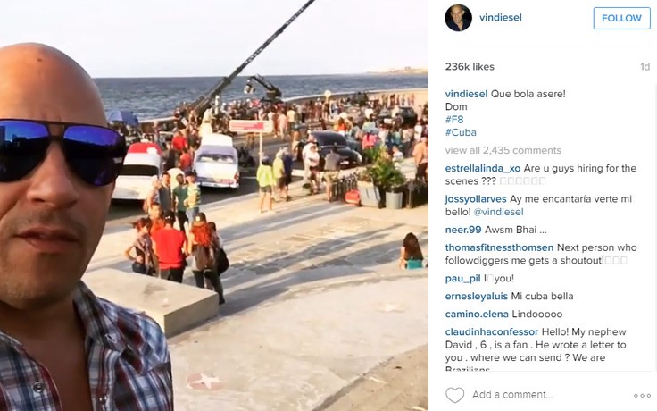 Vin Diesel khoe phim trường ‘Fast & Furious 8’ tại Cuba