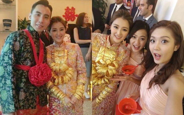 Hoa hậu Hồng Kông bị chê phô trương khi đeo đầy vàng trong ngày cưới