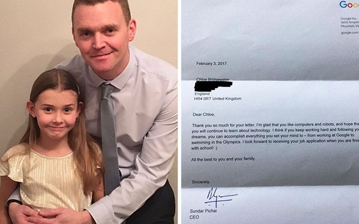 Bé gái 7 tuổi gửi thư xin việc được CEO Google hồi đáp