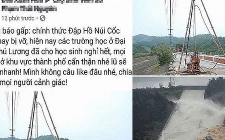 Phạt 12,5 triệu đồng người tung tin đồn vỡ đập hồ Núi Cốc trên Facebook