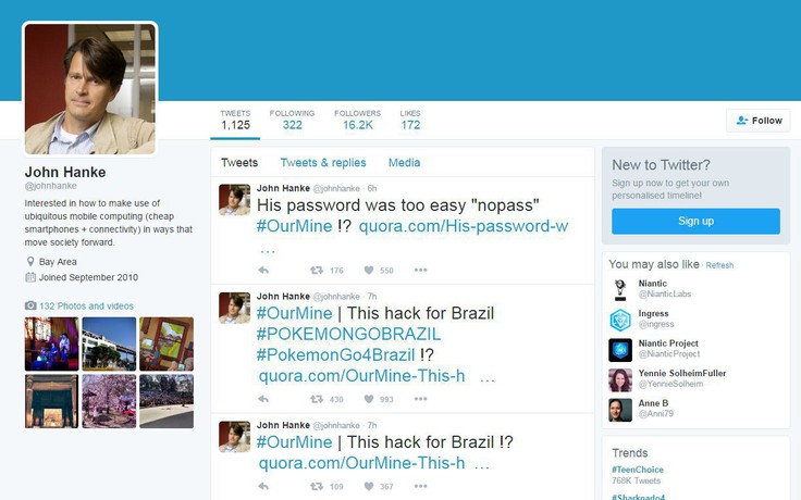 'Cha đẻ' Pokemon GO bị hack tài khoản Twitter