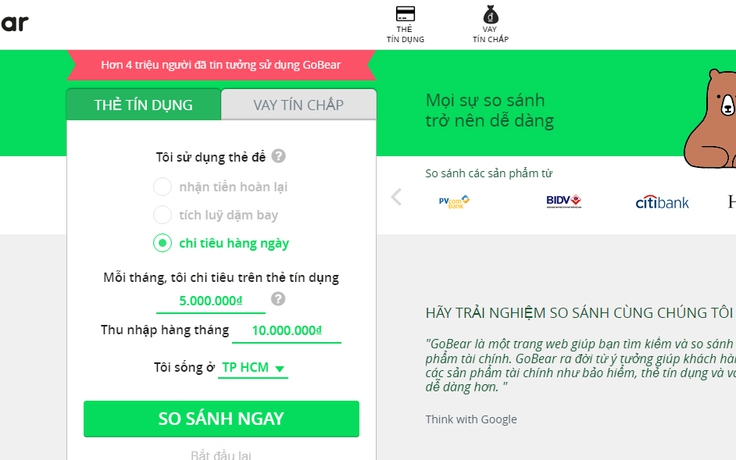 Ra mắt website Gobear hỗ trợ so sánh tài chính