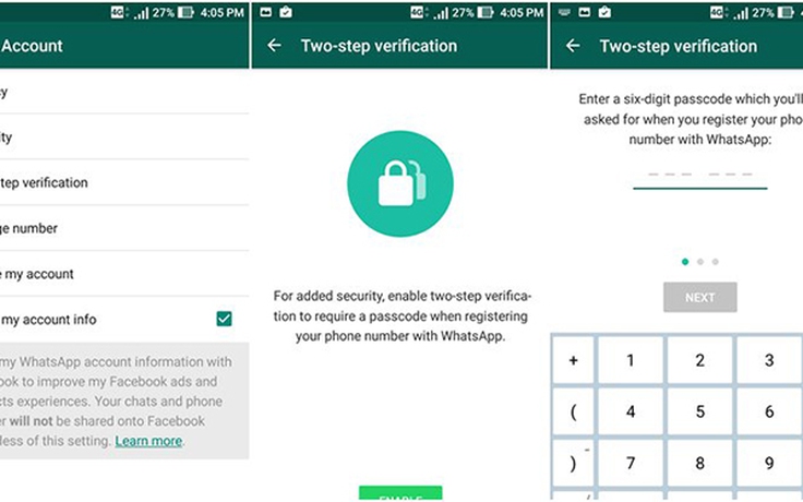 WhatsApp chính thức hỗ trợ khả năng bảo mật hai bước
