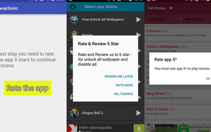Cảnh giác phần mềm trên Android dụ người dùng đánh giá 5 sao để tắt quảng cáo