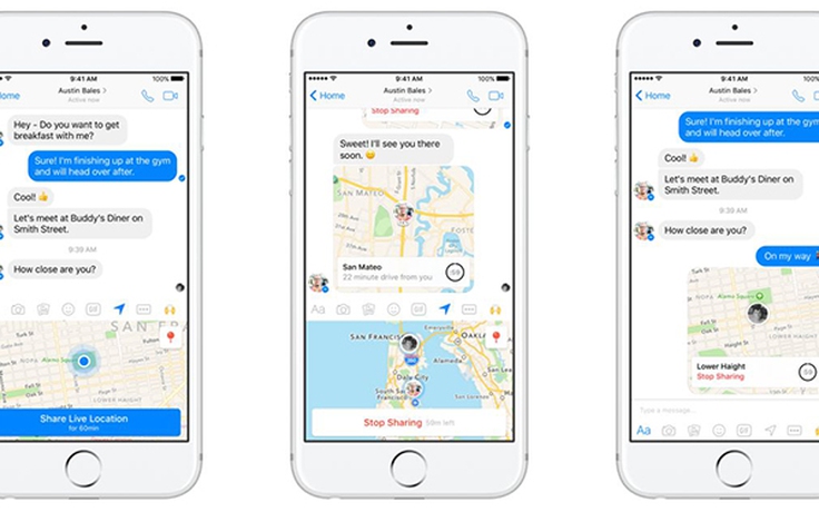 Facebook Messenger cho phép người dùng chia sẻ vị trí theo thời gian thực