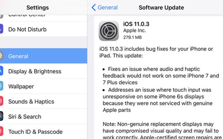 Apple tung bản cập nhật iOS 11.0.3 khắc phục lỗi trên iPhone