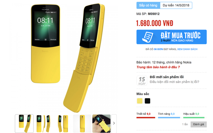 Nokia 8110 chính hãng sắp bán tại Việt Nam, giá 1,68 triệu đồng