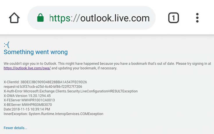 Dịch vụ Outlook Mail gặp sự cố không thể sử dụng