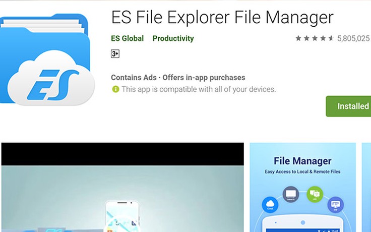 Ứng dụng quản lý tập tin ES File Explorer gặp lỗi lộ dữ liệu