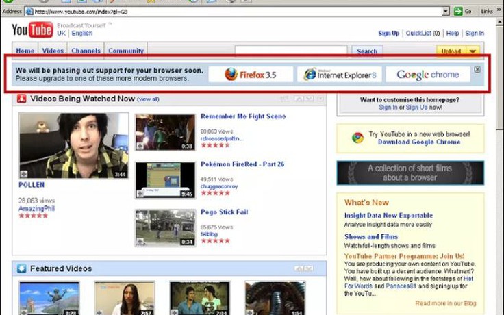YouTube gián tiếp 'khai tử' Internet Explorer 6