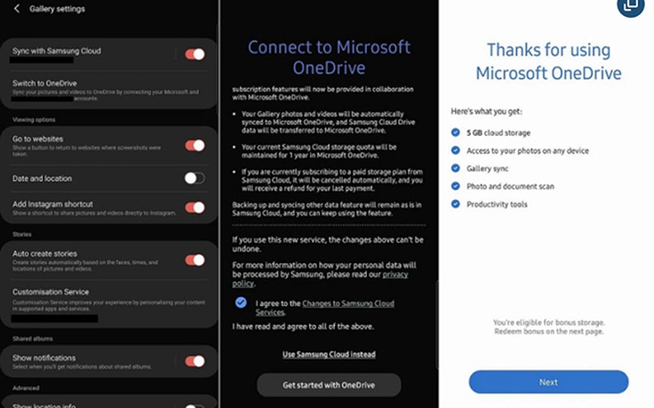 Samsung đồng bộ hóa dữ liệu Cloud Drive với Microsoft OneDrive