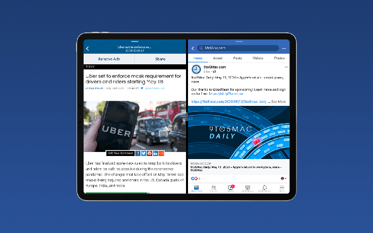 Facebook trên iPad hỗ trợ chế độ xem Split View và Silde Over