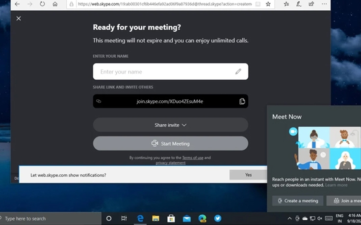 Windows 10 thử nghiệm Meet Now cạnh tranh Zoom