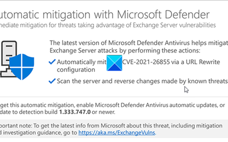 Microsoft Defender giúp bảo mật máy chủ Exchange