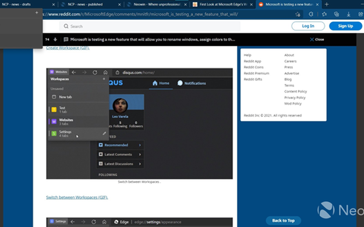 Trình duyệt Edge cho phép thử nghiệm tính năng Workspaces