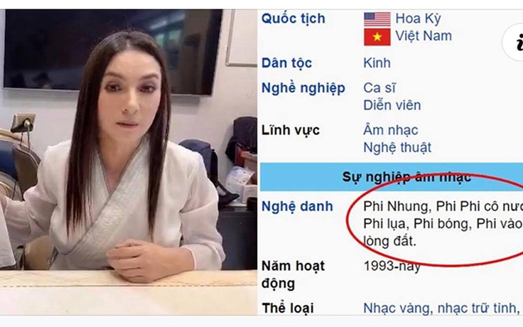 Ca sĩ Phi Nhung bị thêm nghệ danh 'khó hiểu' trên Wikipedia
