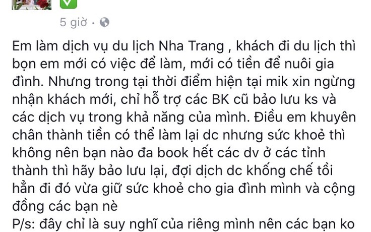 Cô gái làm du lịch ngưng nhận khách, kêu gọi ở nhà chống dịch Covid-19