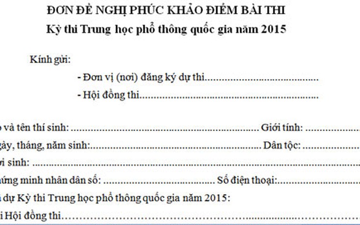 Bộ GD-ĐT công bố mẫu đơn phúc khảo