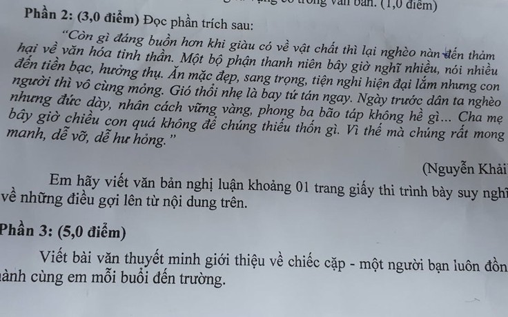 Đề kiểm tra ngữ văn lớp 8 không sai nhưng khó với học sinh