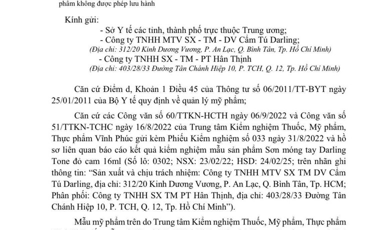 Phát hiện sơn móng tay chứa chất không được phép sử dụng