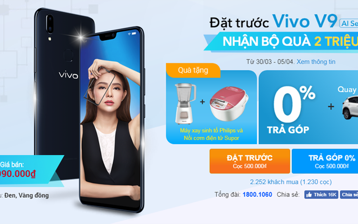 Sau 3 ngày ra mắt tại Thế Giới Di Động, hơn 1100 suất đặt mua Vivo V9