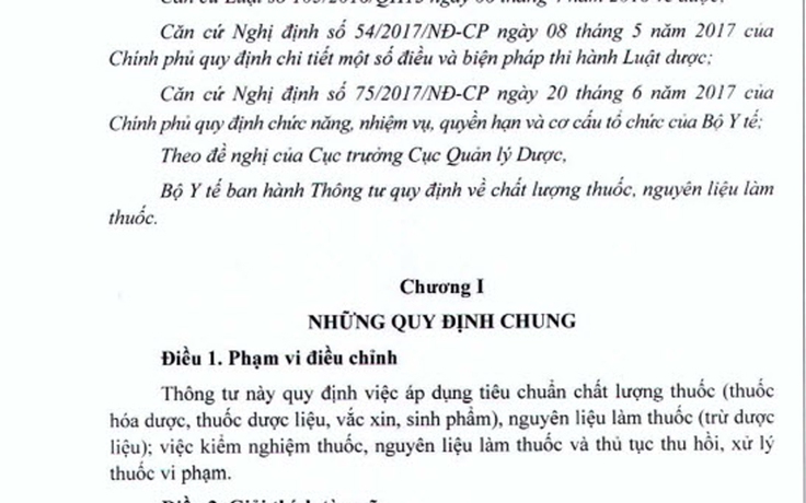 Quy định mới về chất lượng thuốc và nguyên liệu làm thuốc